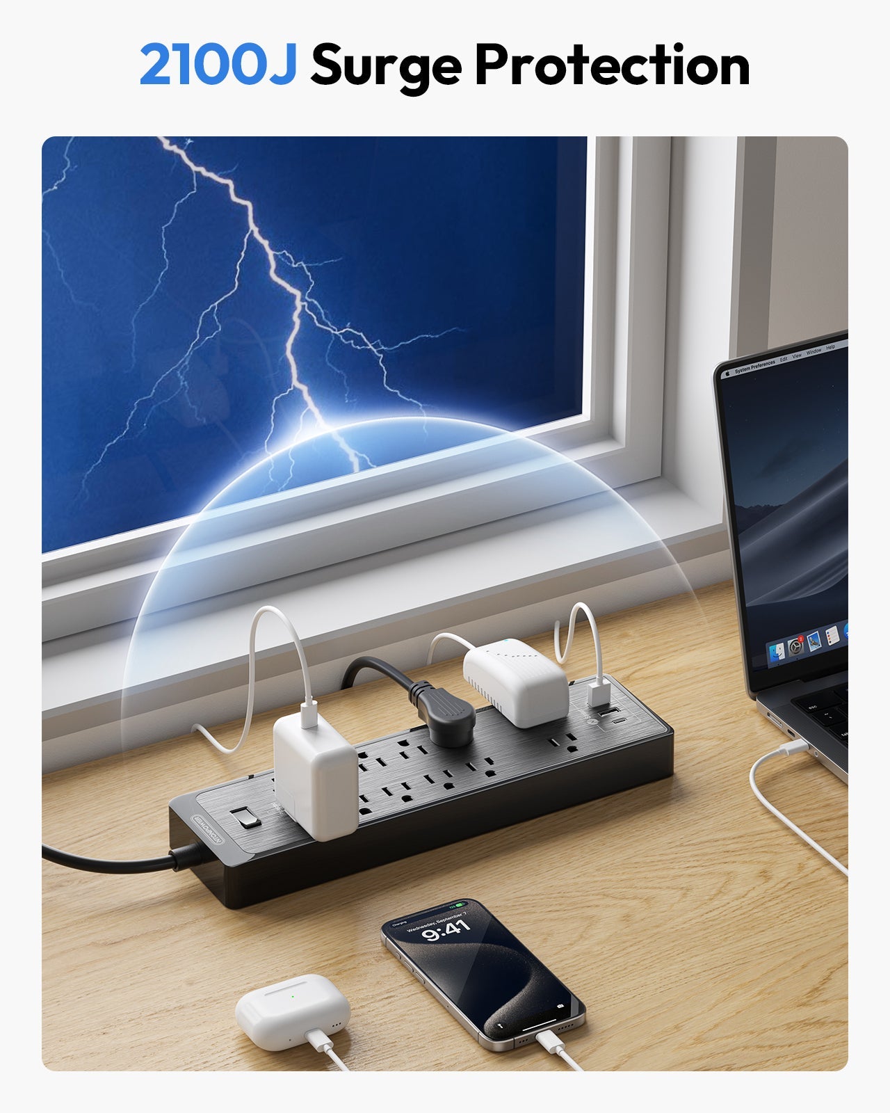 PowerNest Surge Protector Power Strip 12 Outlets 2 USB-A 1-USB C（SKU: LS-12A3U-US-BK-4.6M,  ASIN: B08CKBHCLD, GTIN：6954301173823）