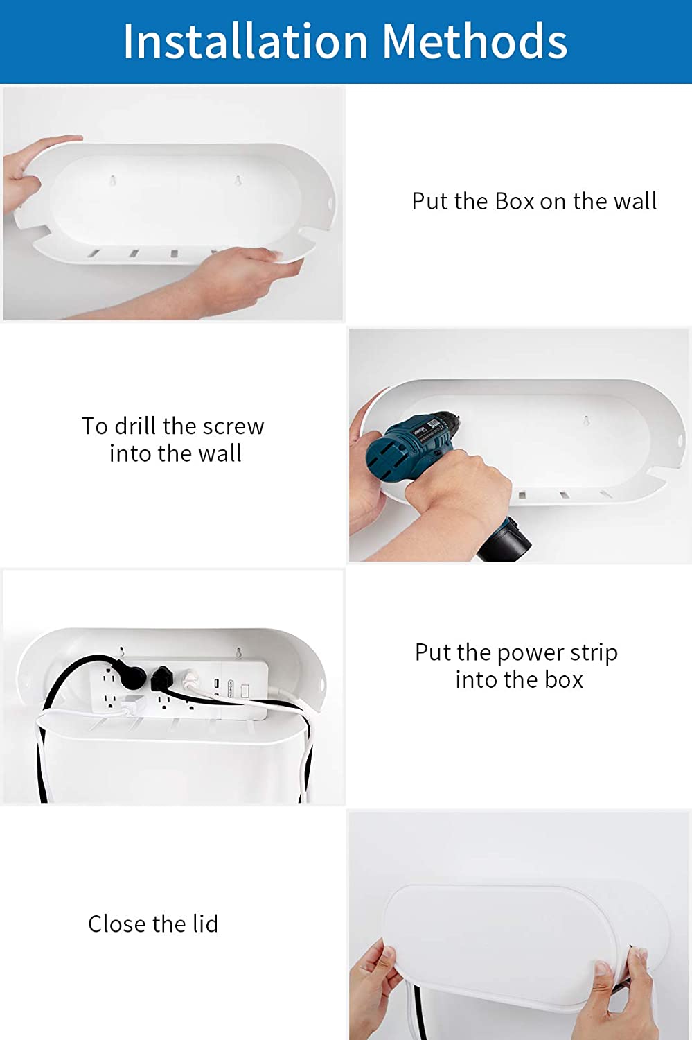 PowerNest Cable Organizer Box Wall Mountable with Lock Lid