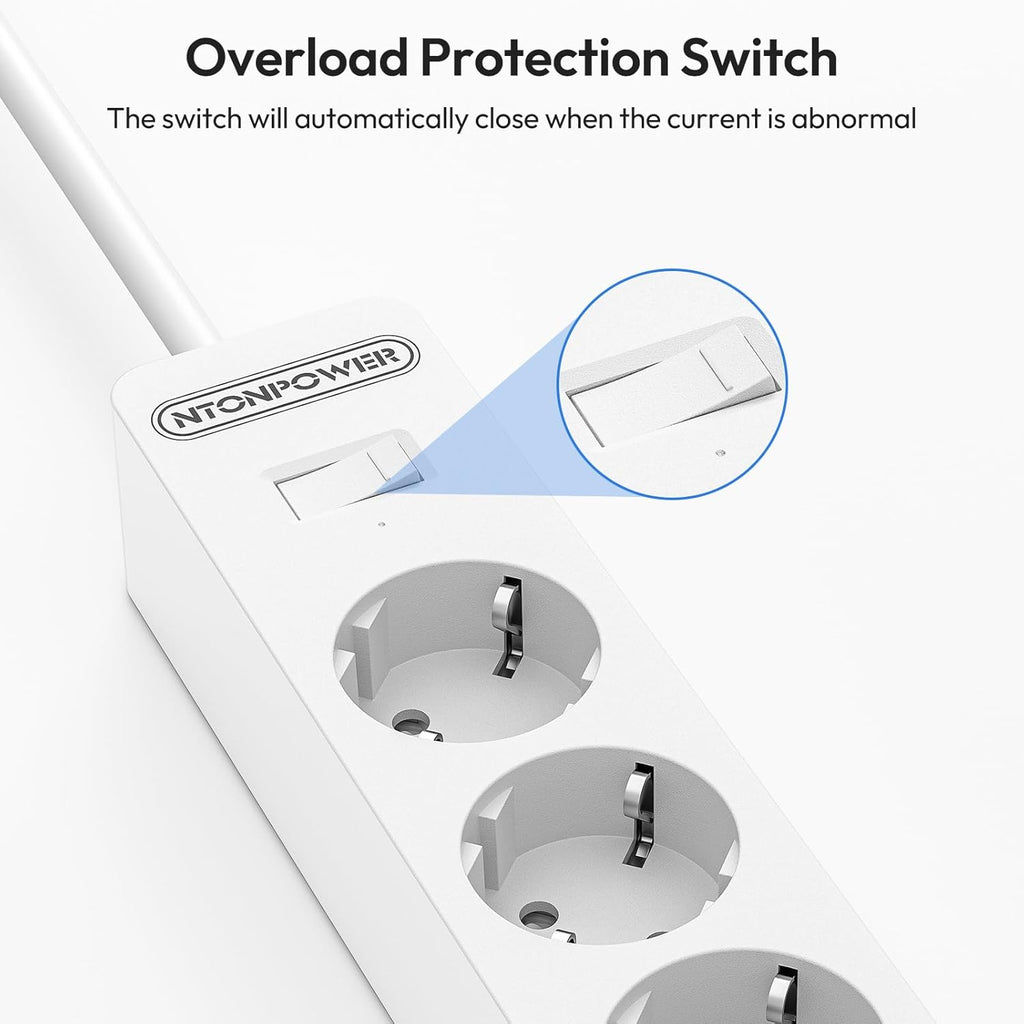 PowerNest EU Power Strip 5 Socket 2-USB-A 2-USB-C Overvoltage Protection