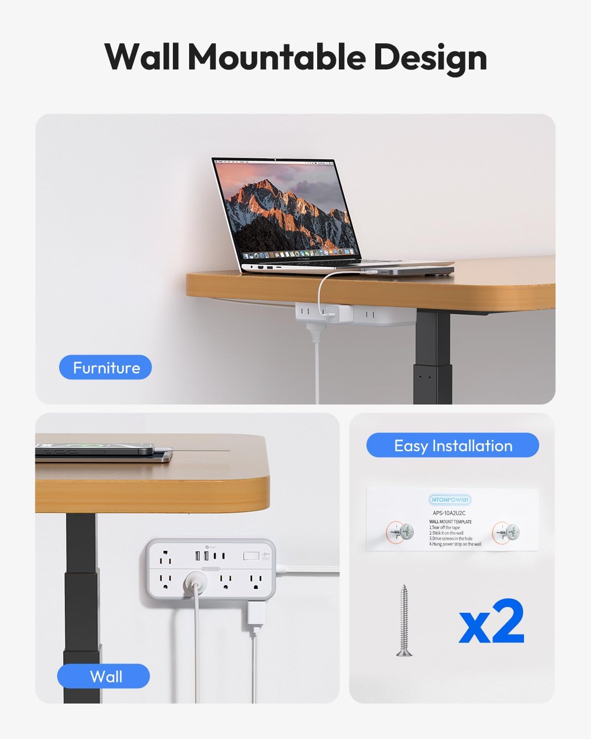 PowerNest 2700J Surge Protector 10 Outlets 4 USB Ports (2 USB C) Power Strip