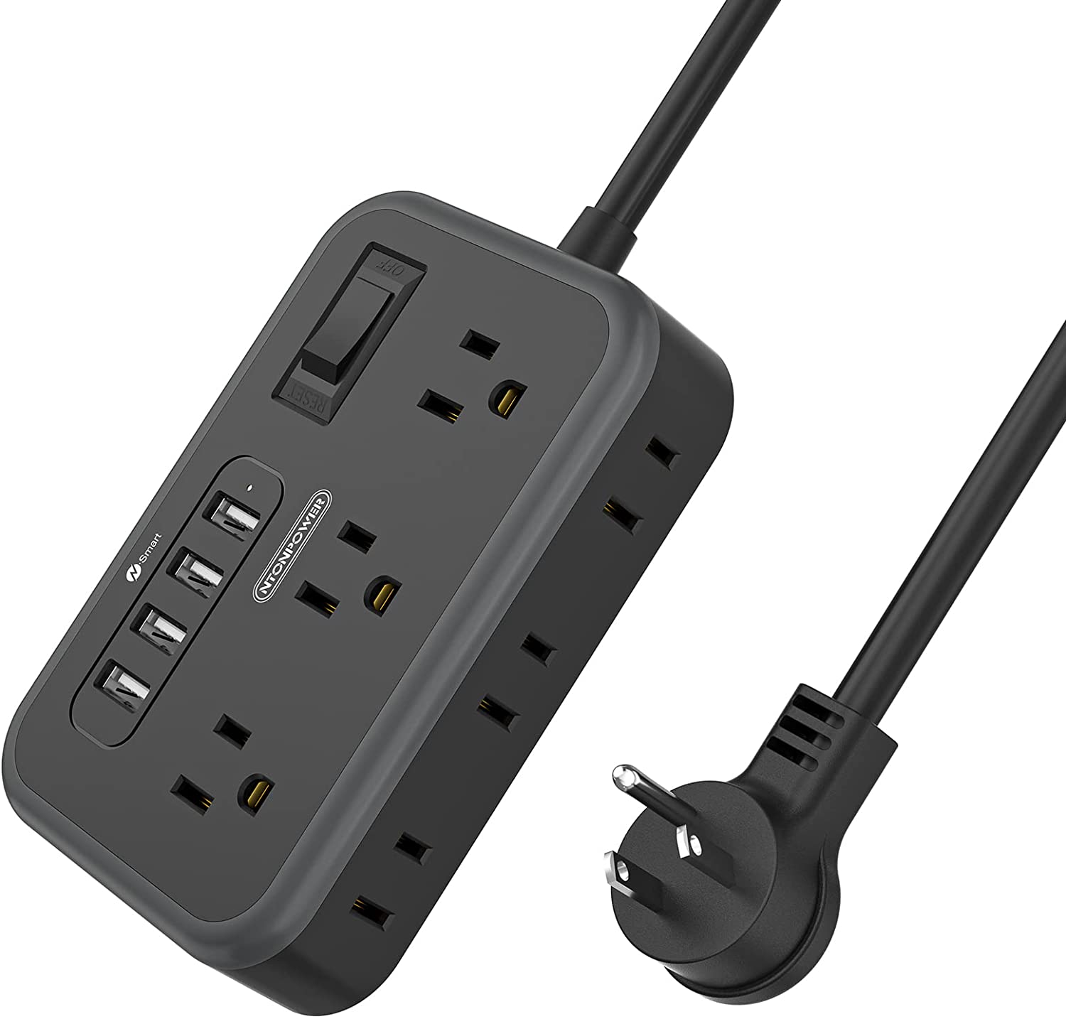 PowerNest Surge Basic Power Strip 6 Outlets 4 USB Flat Plug