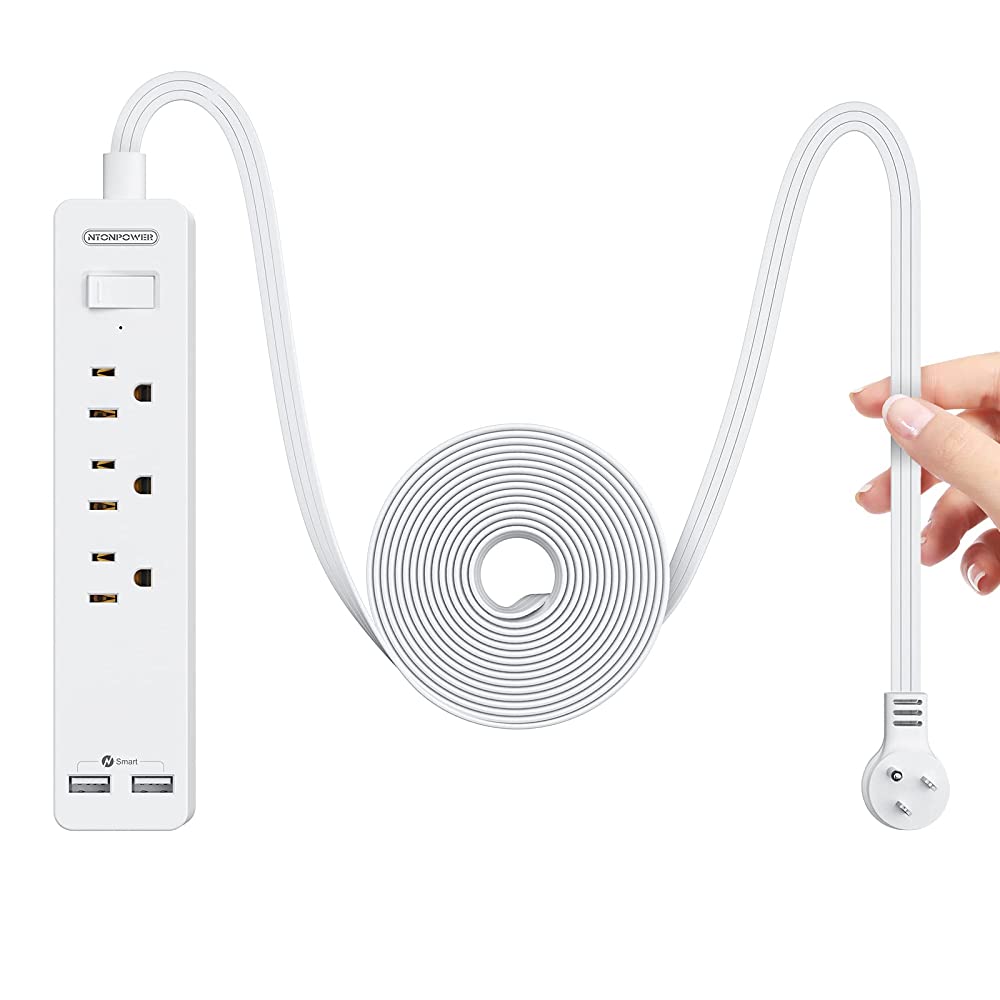 PowerNest Power Strip 3 Outlets 2 USB  Flat Cord