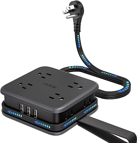 PowerNest Power Cube 8 Outlets 3 USB Ports Flat Cord
