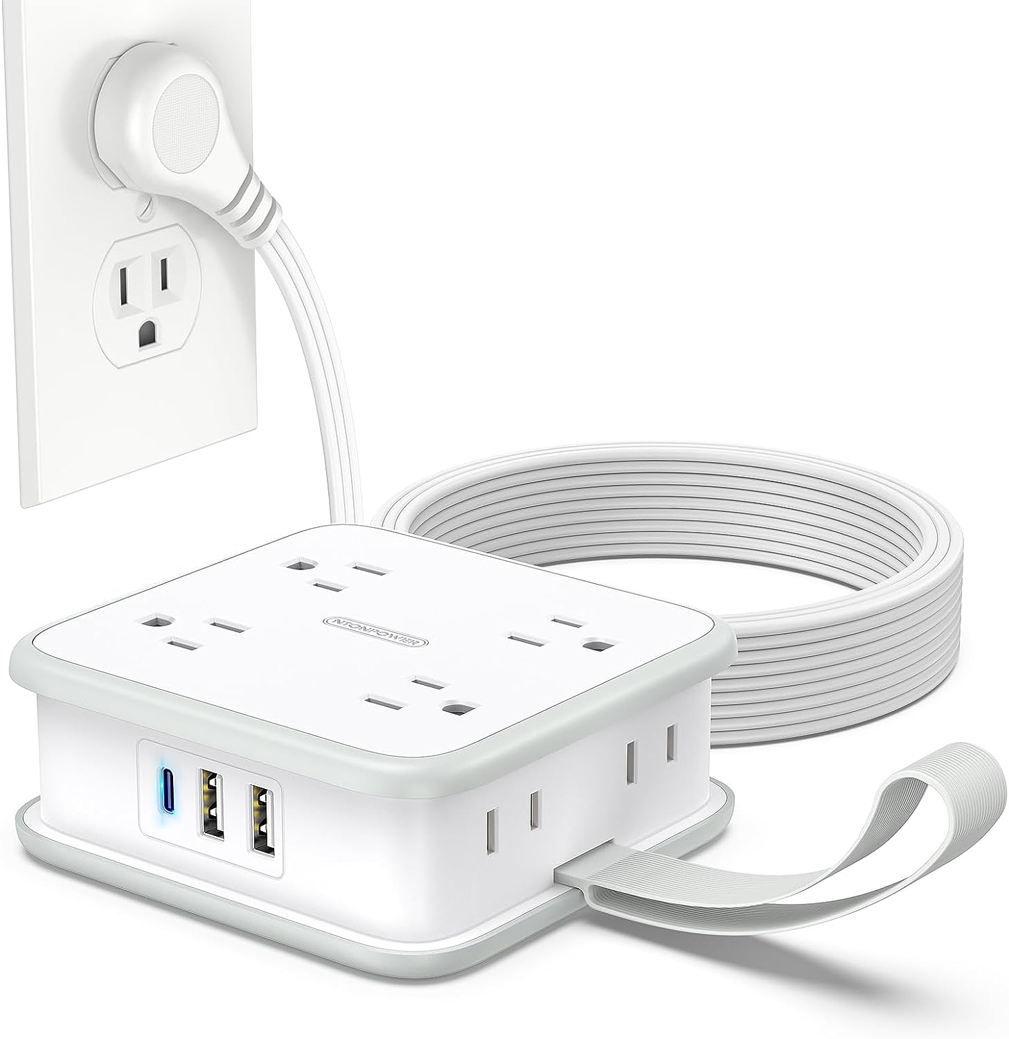 PowerNest Power Cube 8 Outlets 3 USB Ports Flat Cord