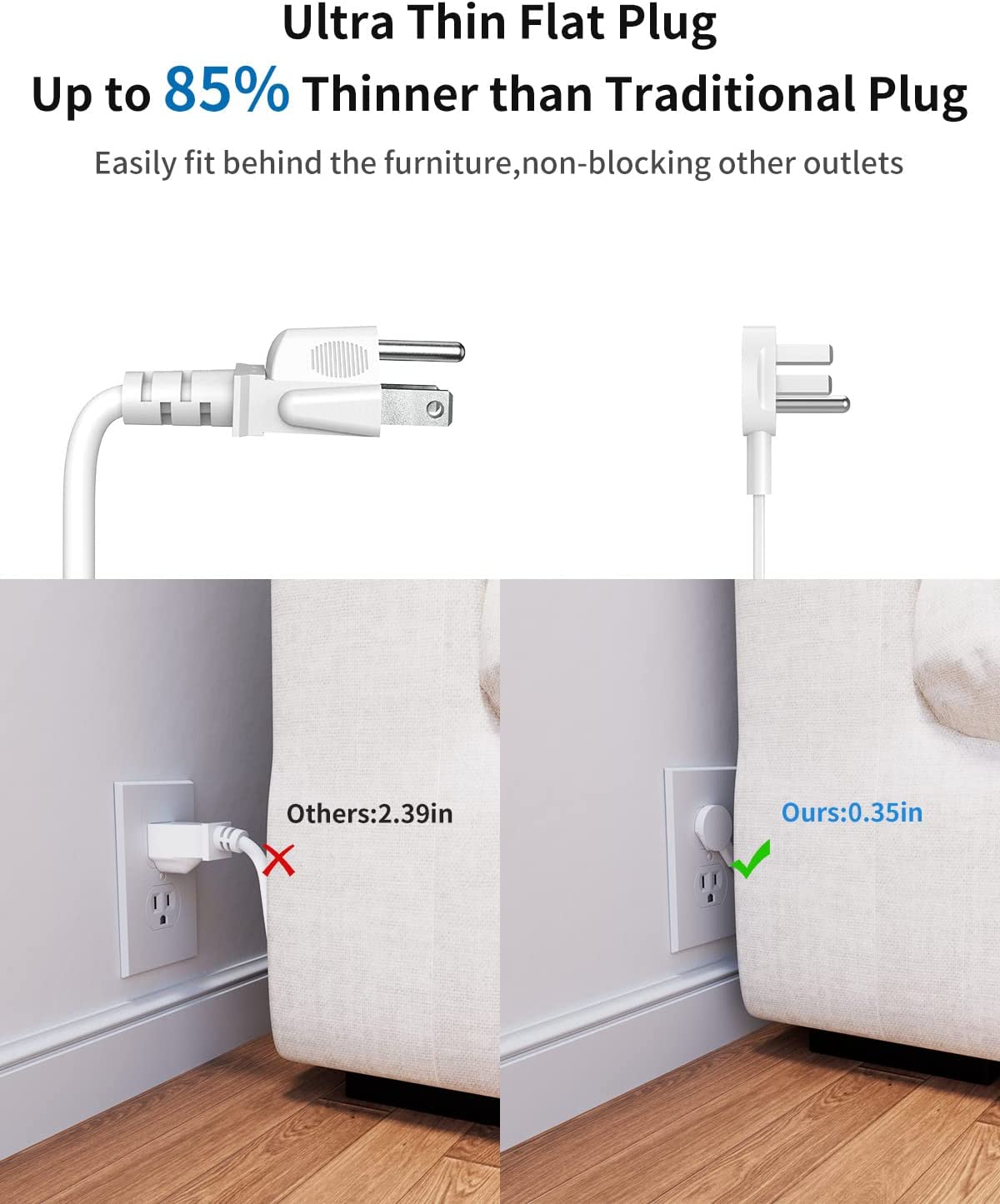 PowerNest New Dot  Power Strip 3 Outlets 2 USB-A 2 USB-C Small&Travel