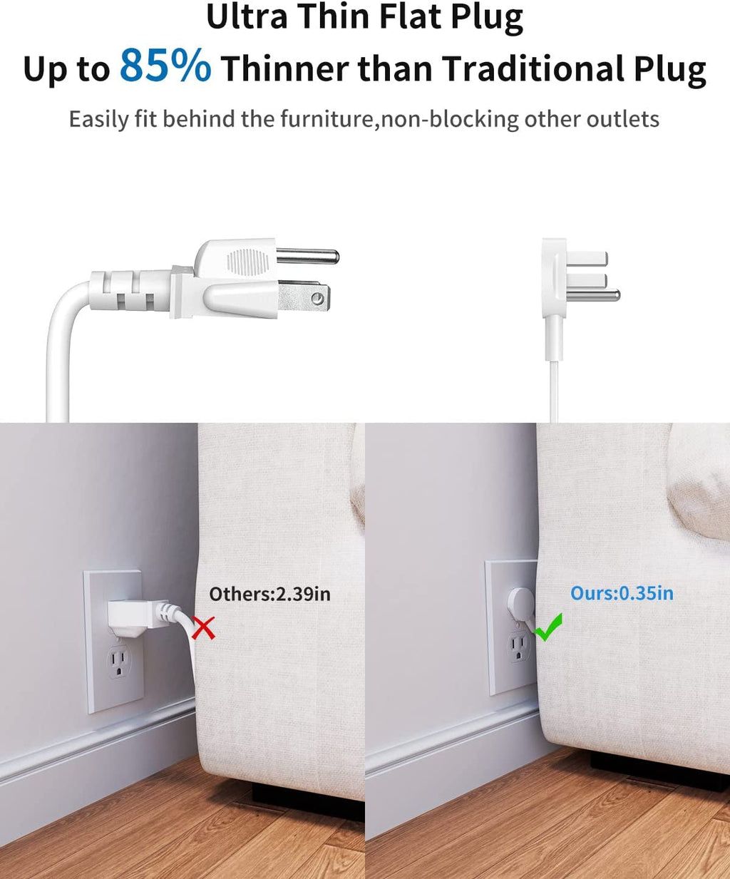 PowerNest New Dot  Power Strip 3 Outlets 2 USB-A 2 USB-C Small&Travel