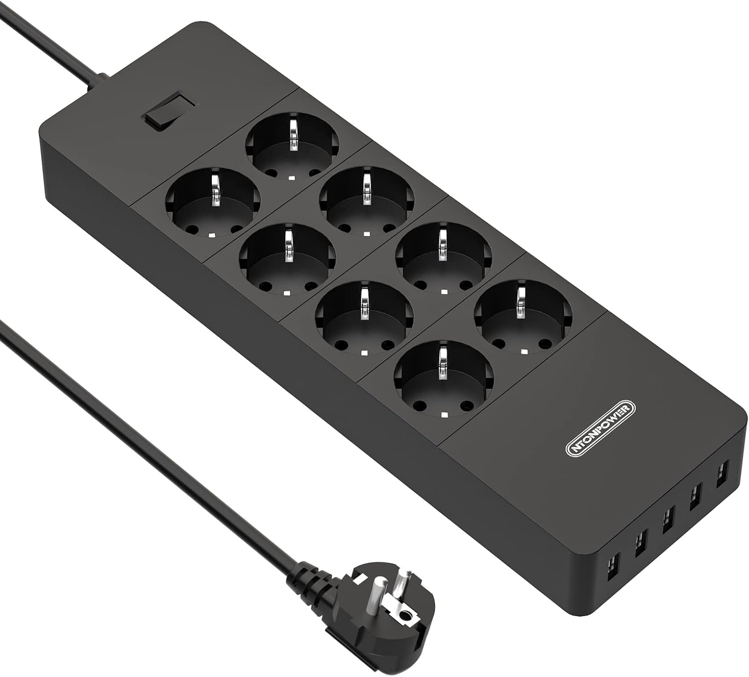 PowerNest EU Surge Protection Power Strip 8 Outlets 5 USB-A