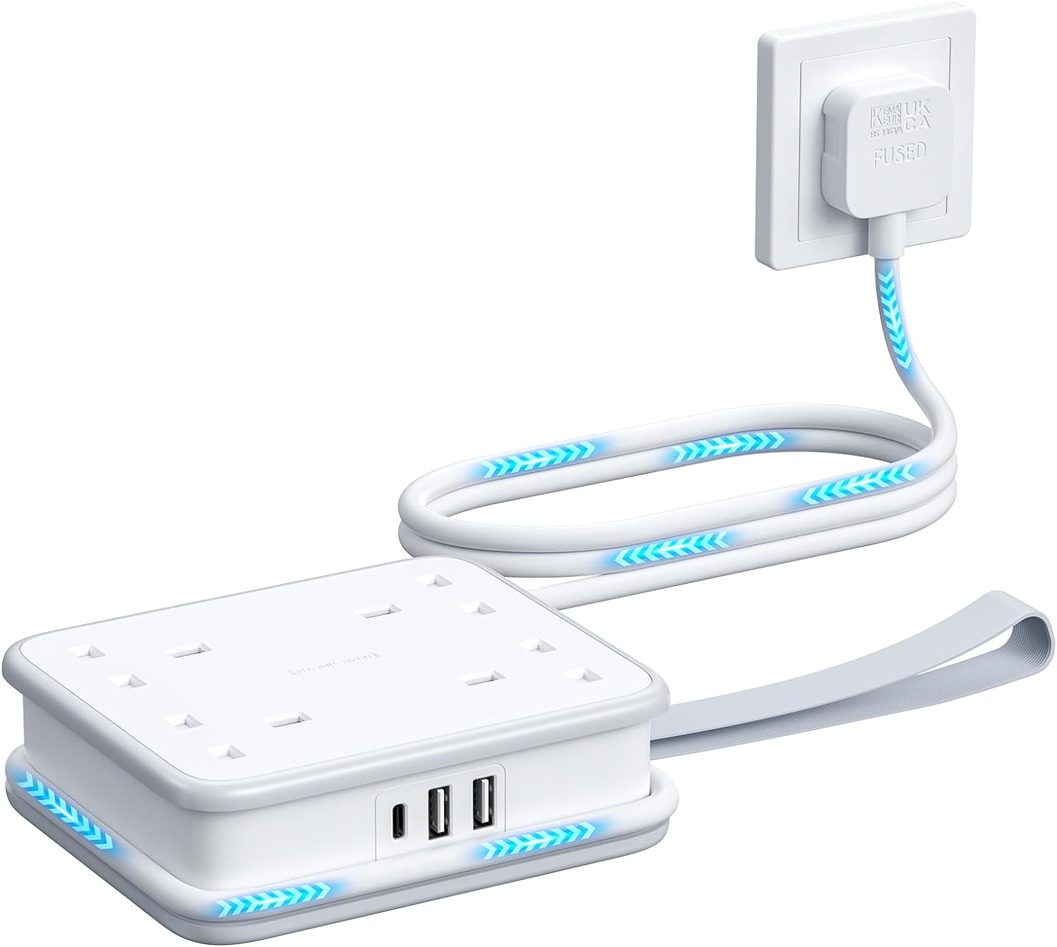 PowerNest UK Pocket Power Strip 4 Outlets 3 USB Ports(1 Type C)