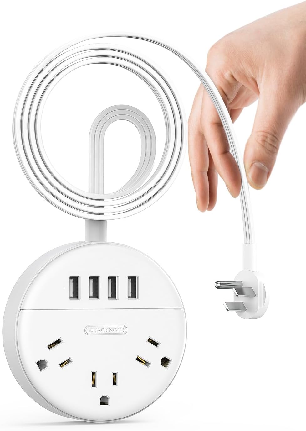 PowerNest New Dot Flat Cord Power Strip 3 Outlets 4 USB Ports