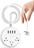 PowerNest New Dot Flat Cord Power Strip 3 Outlets 4 USB Ports