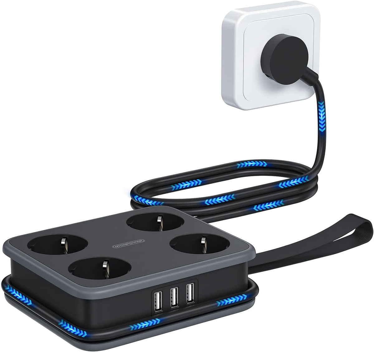 PowerNest New EU Power Strip 4 Outlets 3 USB Ports