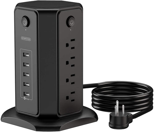 PowerNest 1080J Surge Protector Power Strip Tower 8 Outlets 5 USB