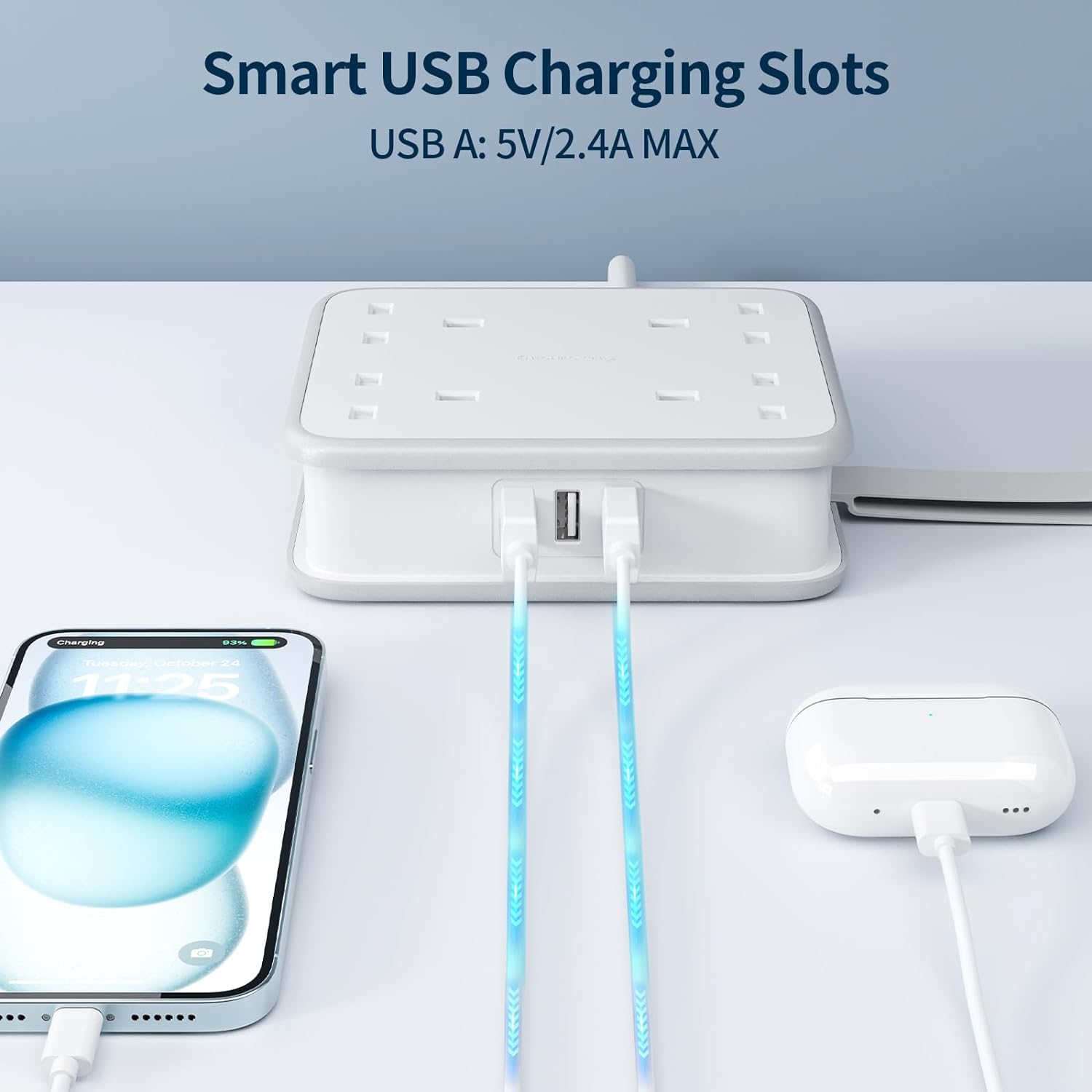 PowerNest UK Pocket Power Strip 4 Outlets 3 USB Ports(1 Type C)