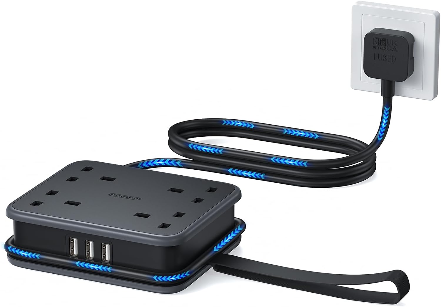 PowerNest UK Pocket Power Strip 4 Outlets 3 USB Ports(1 Type C)