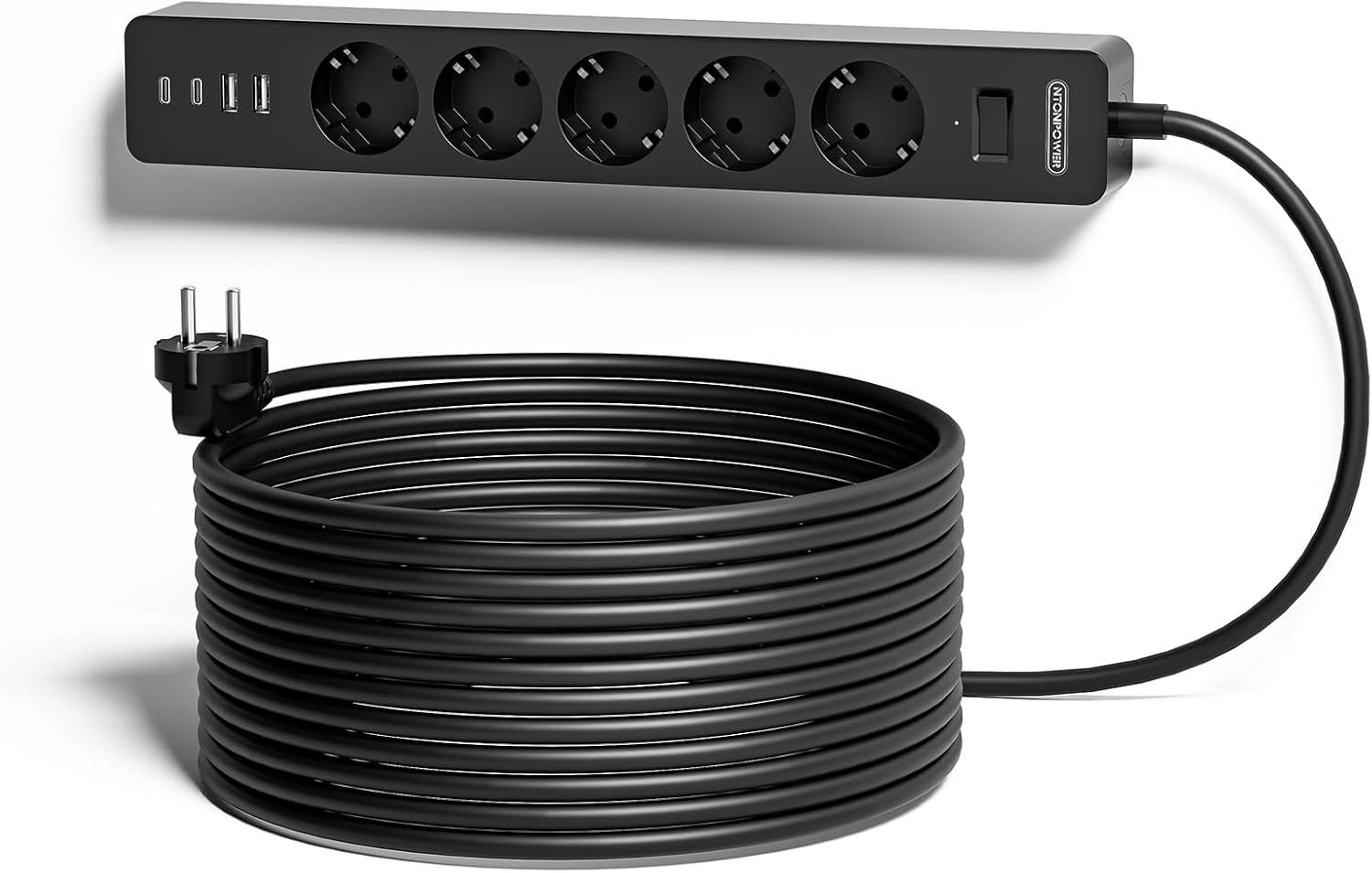 PowerNest EU Power Strip 3 Socket 2 USB Overvoltage Protection