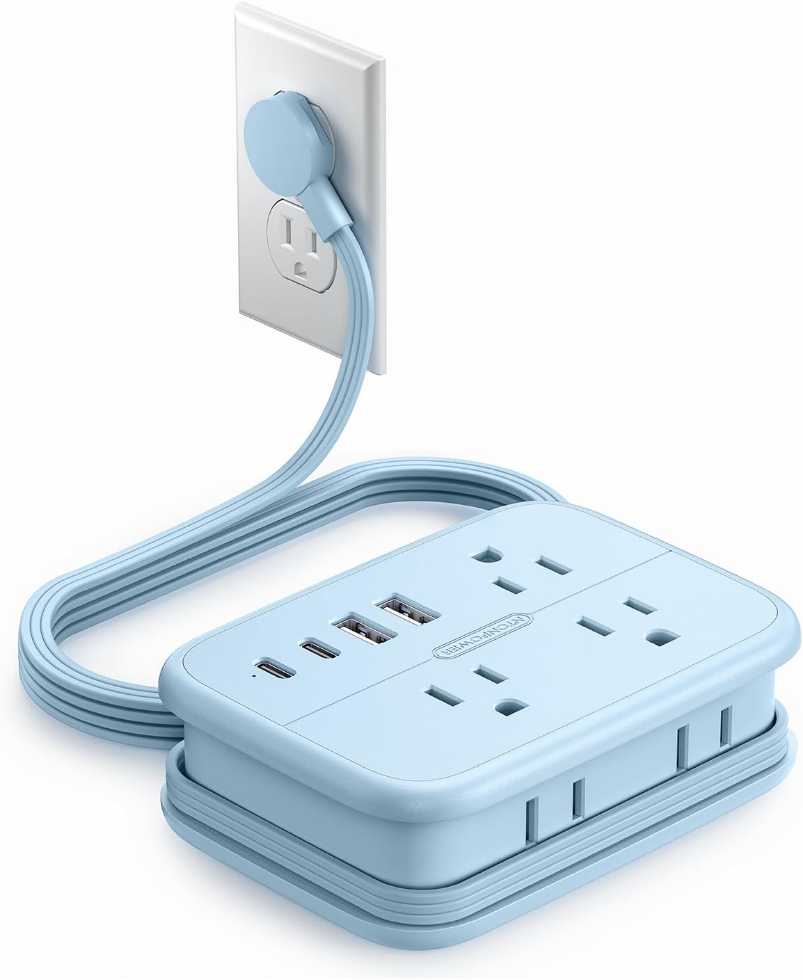 PowerNest Travel Power Strip 6 Outlets 2 USB-A 2USB-C