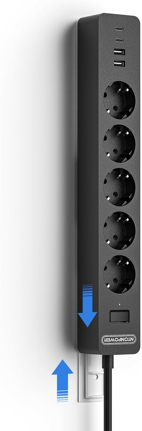PowerNest EU Power Strip 5 Socket 2-USB-A 2-USB-C Overvoltage Protection