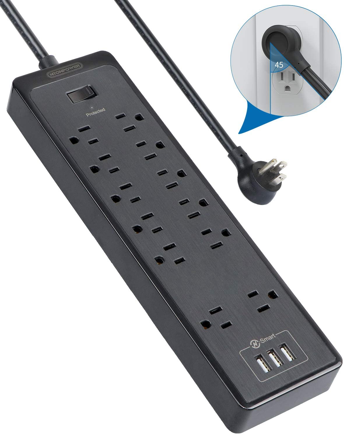 PowerNest SurgePro Power Strip 12 Outlets 3 USB Heavy Duty 2100J