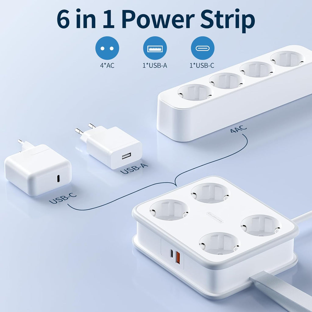 PowerNest New EU Power Strip 4 Outlets 1 USB-A 1 USB-C 45W GaN