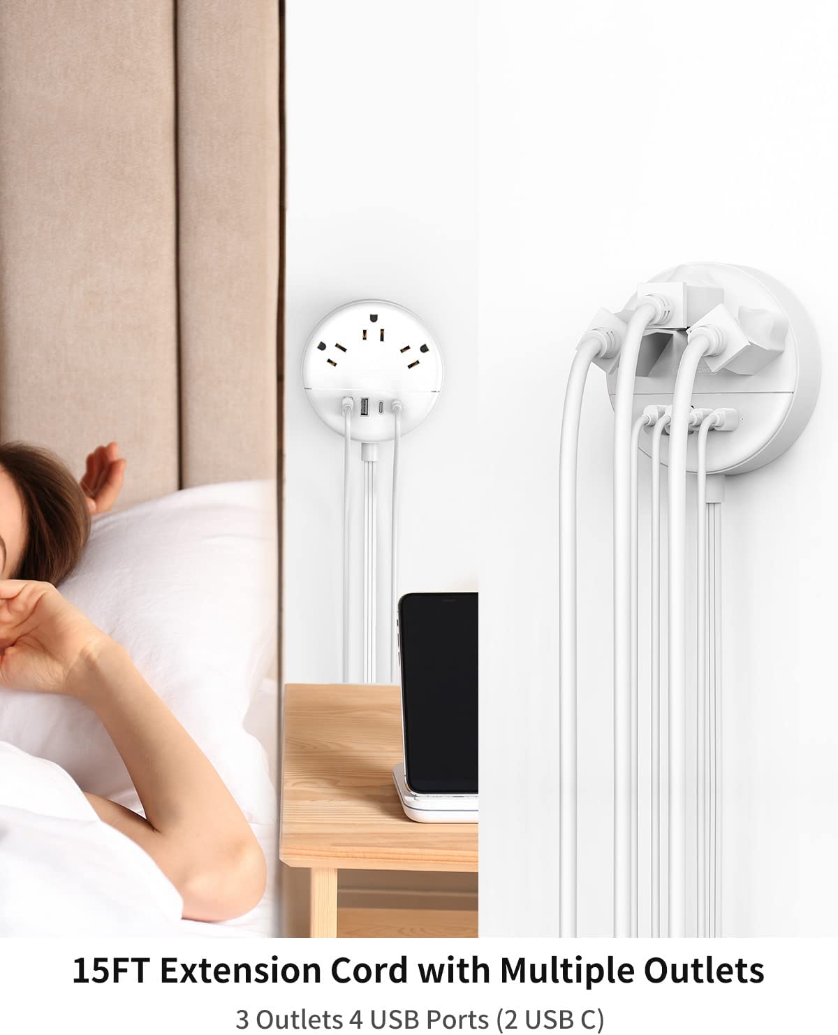 PowerNest New Dot  Power Strip 3 Outlets 2 USB-A 2 USB-C Small&Travel