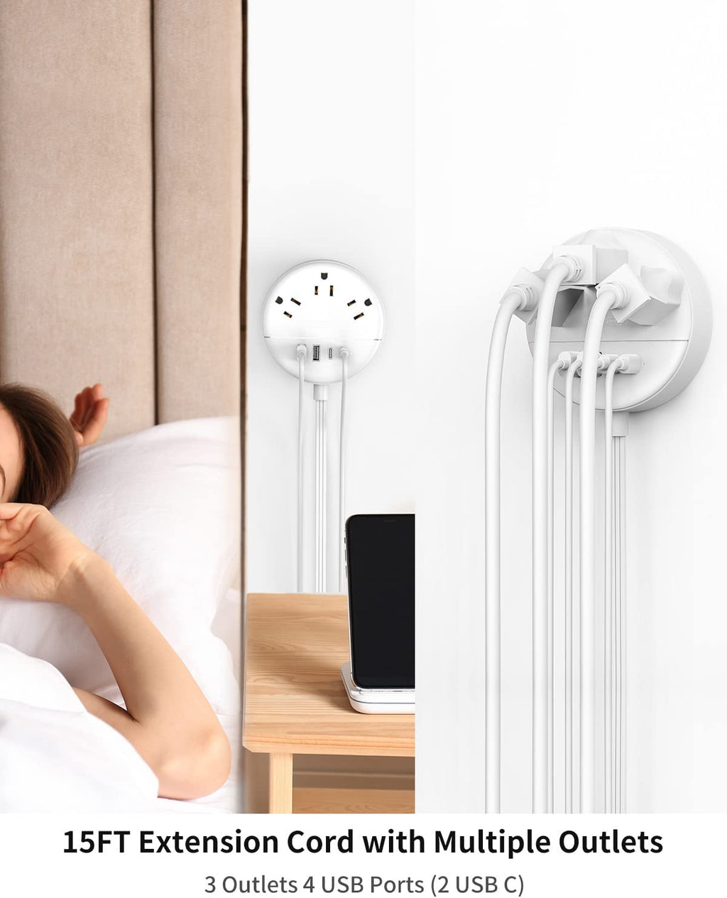 PowerNest New Dot  Power Strip 3 Outlets 2 USB-A 2 USB-C Small&Travel