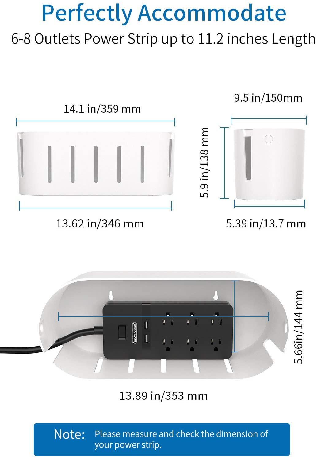 PowerNest Cable Organizer Box Wall Mountable with Lock Lid