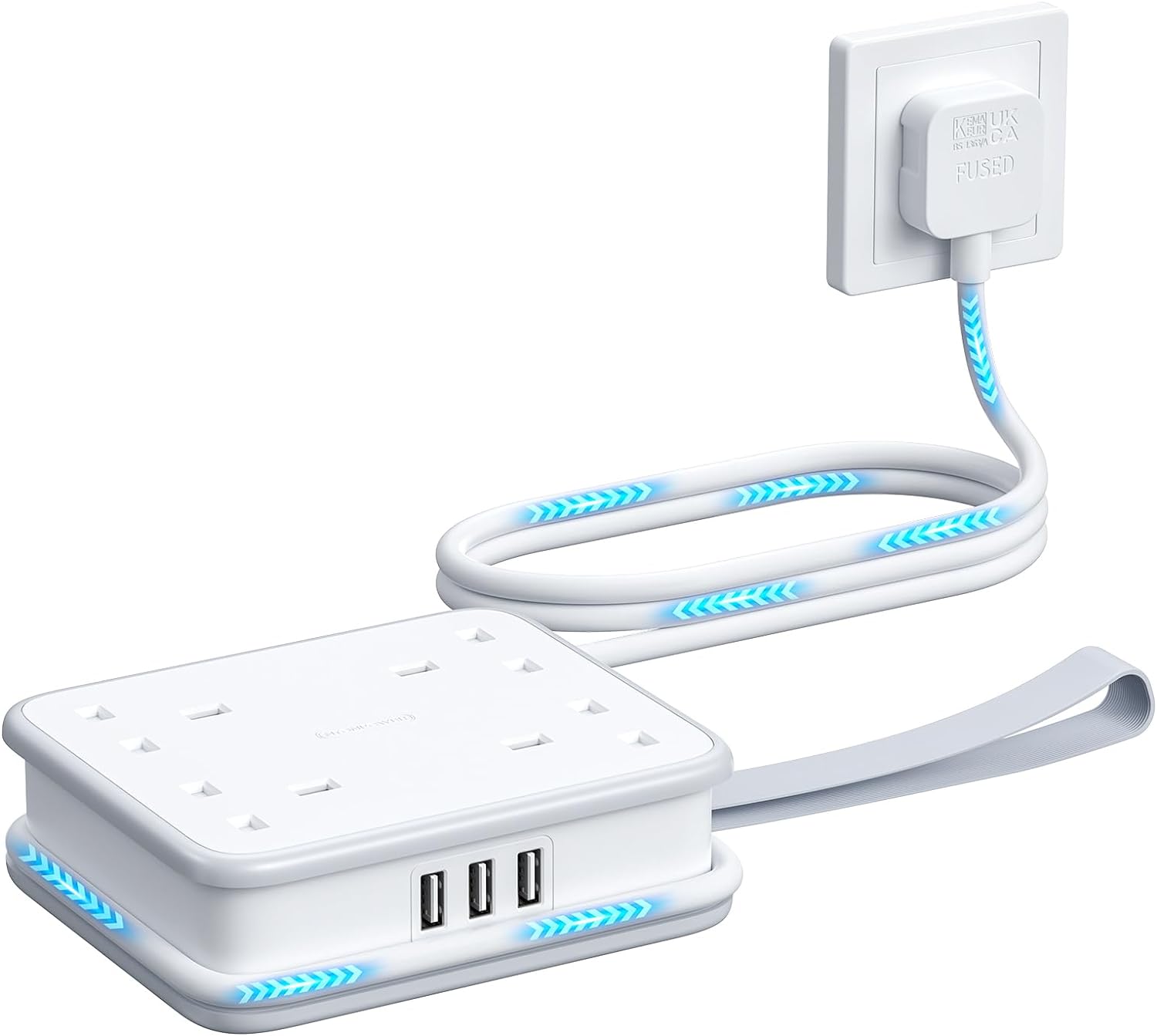 PowerNest UK Pocket Power Strip 4 Outlets 3 USB Ports(1 Type C)