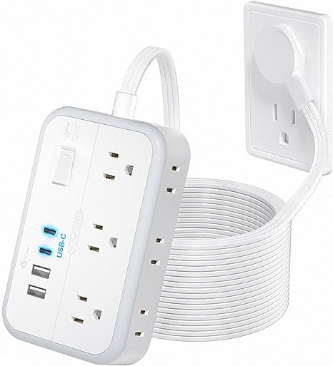 PowerNest New Surge Basic Power Strip 6 Outlets 2 USB 2 TYPE-C Flat Cord
