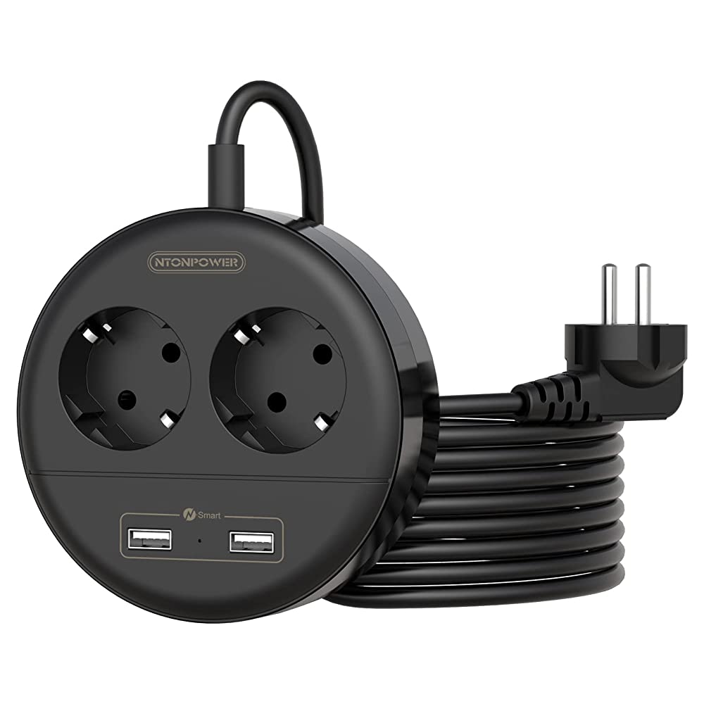 PowerNest EU Power Strip 2 Sockets 2 USB Small&Travel