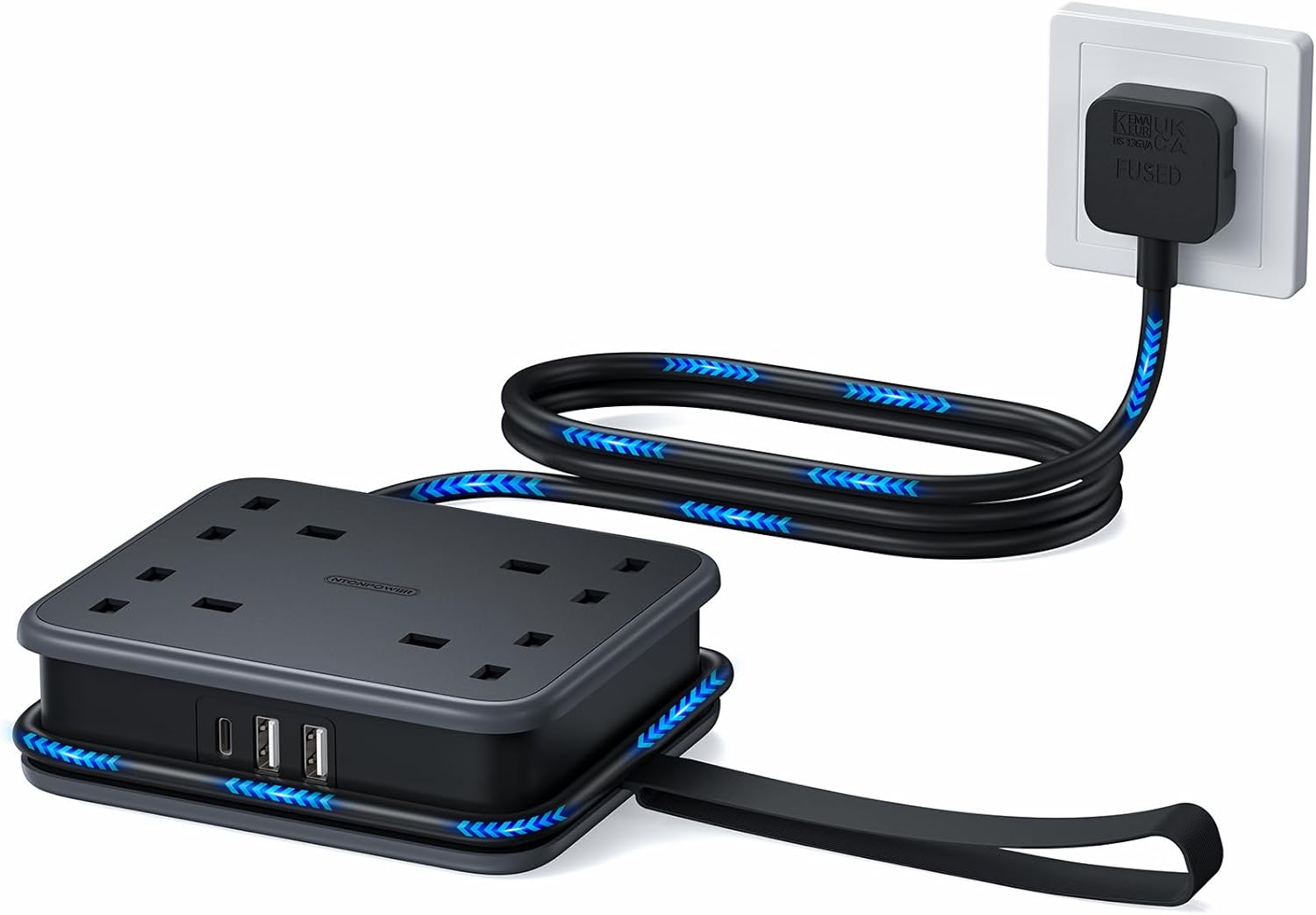 PowerNest UK Pocket Power Strip 4 Outlets 3 USB Ports(1 Type C)
