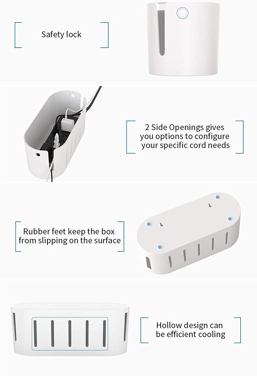 PowerNest Cable Organizer Box Wall Mountable with Lock Lid