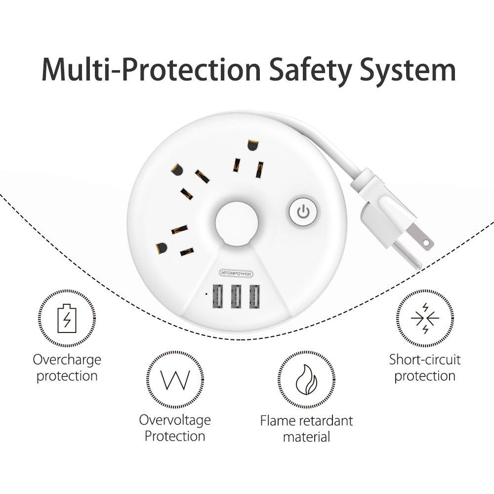 PowerNest i-Donut Power Strip 3 Outlets 3 USB Small&Travel