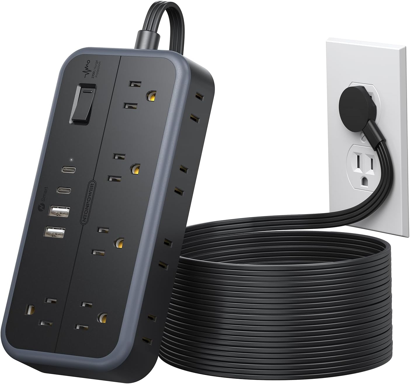 PowerNest 2700J Surge Protector 10 Outlets 4 USB Ports (2 USB C) Power Strip