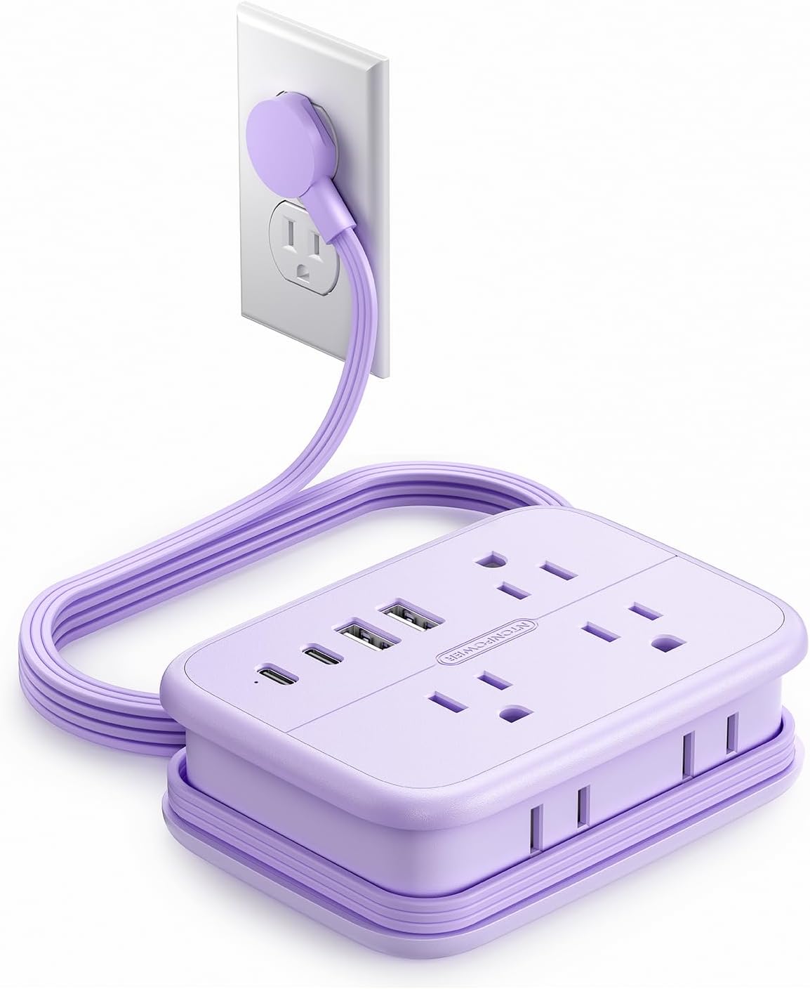 PowerNest Travel Power Strip 6 Outlets 2 USB-A 2USB-C