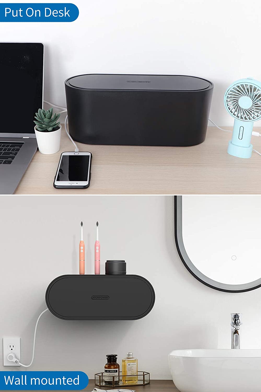 PowerNest Cable Organizer Box Wall Mountable with Lock Lid