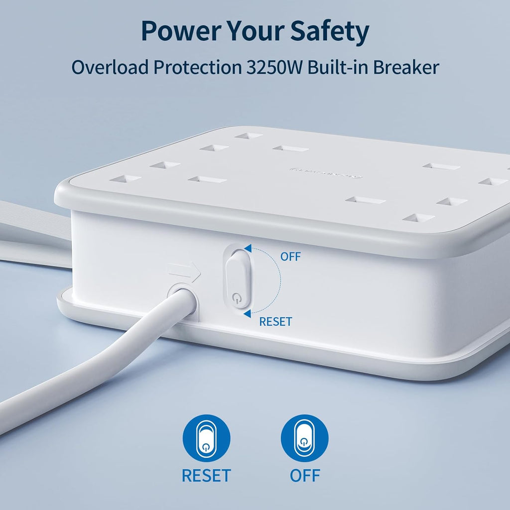 PowerNest UK Pocket Power Strip 4 Outlets 3 USB Ports(1 Type C)