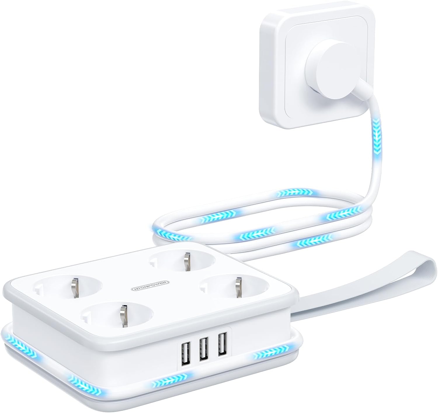 PowerNest New EU Power Strip 4 Outlets 3 USB Ports