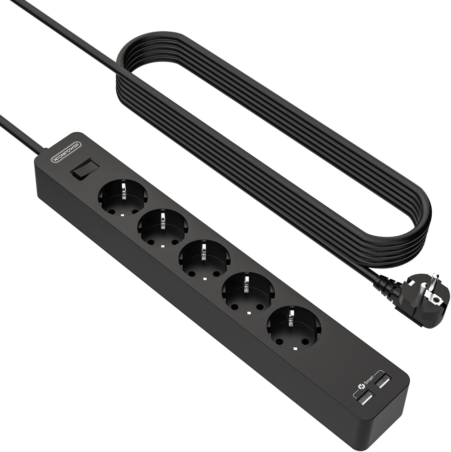 PowerNest EU Power Strip 5 Socket 2-USB-A 2-USB-C Overvoltage Protection