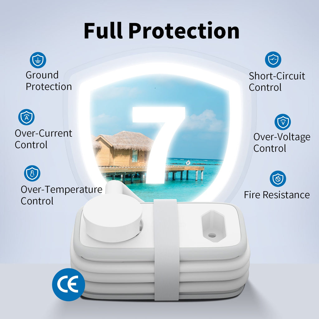 PowerNest New EU Pocket Power Strip 2 Outlets 3 USB-A Cruise Travel