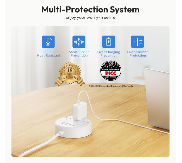 2 Pack Travel Power Strip, PowerNest Flat Plug Power Strip with USB, 3 Outlet 4 USB Desktop Charging Station with 5ft Power Cord Wall Mount for Cruise, Travel, Hotel, Nightstand and Office, White