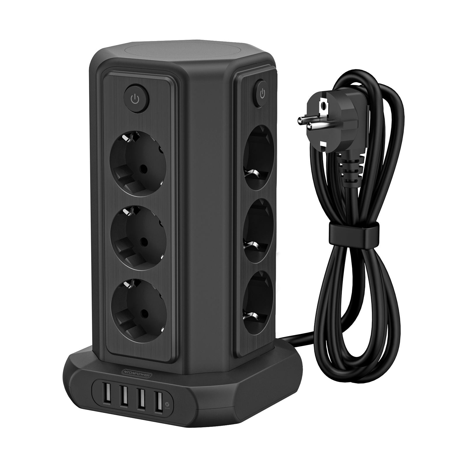 PowerNest EU Surge Protection Power Strip Tower 12 Outlets 4 USB 1080J