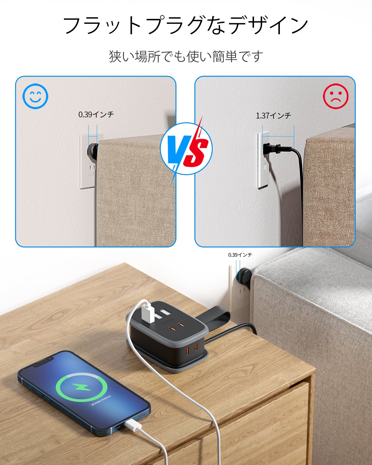 PowerNest New JP Travel Pocket Power Strip 2 Outlets 3 USB