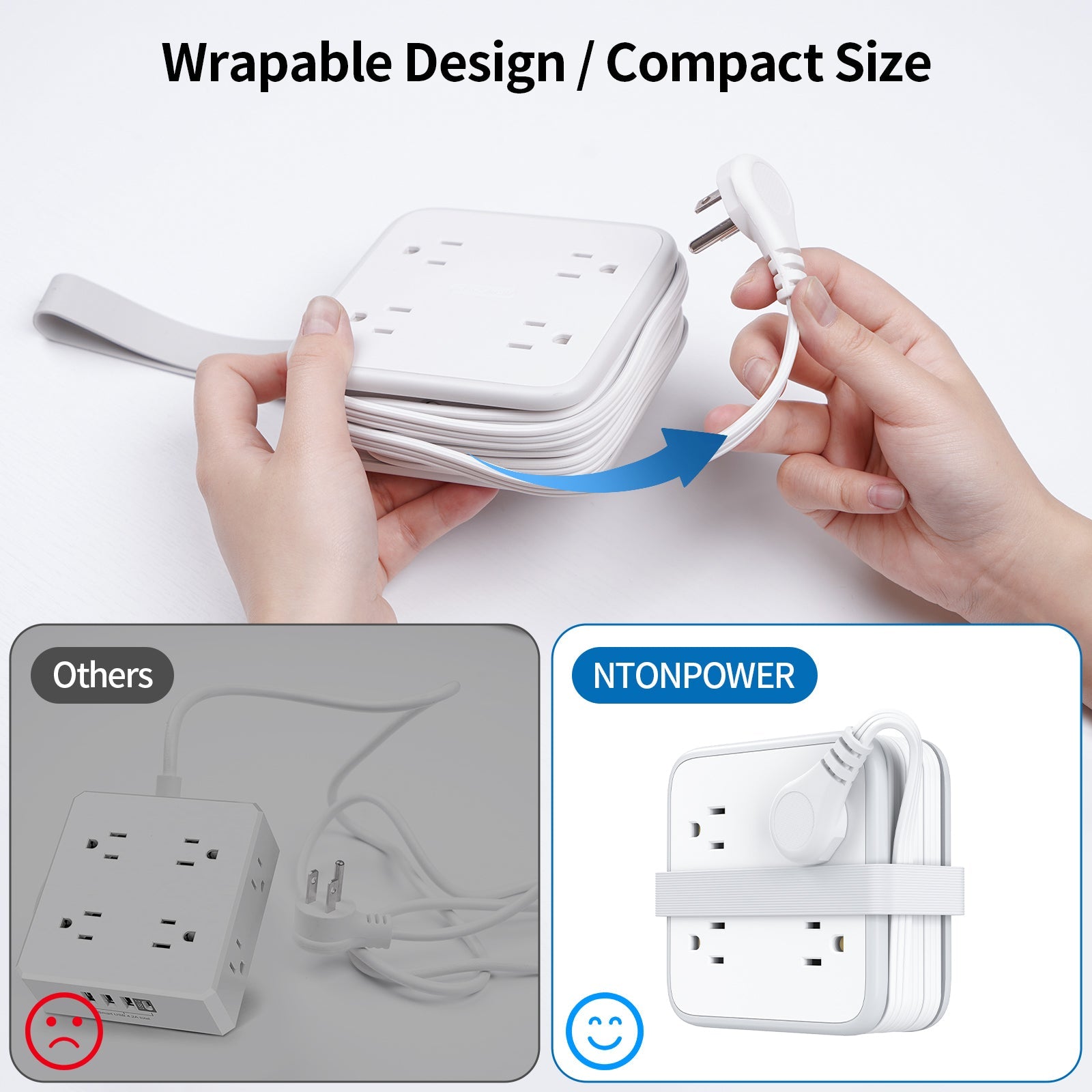 PowerNest Power Cube 8 Outlets 3 USB Ports Flat Cord
