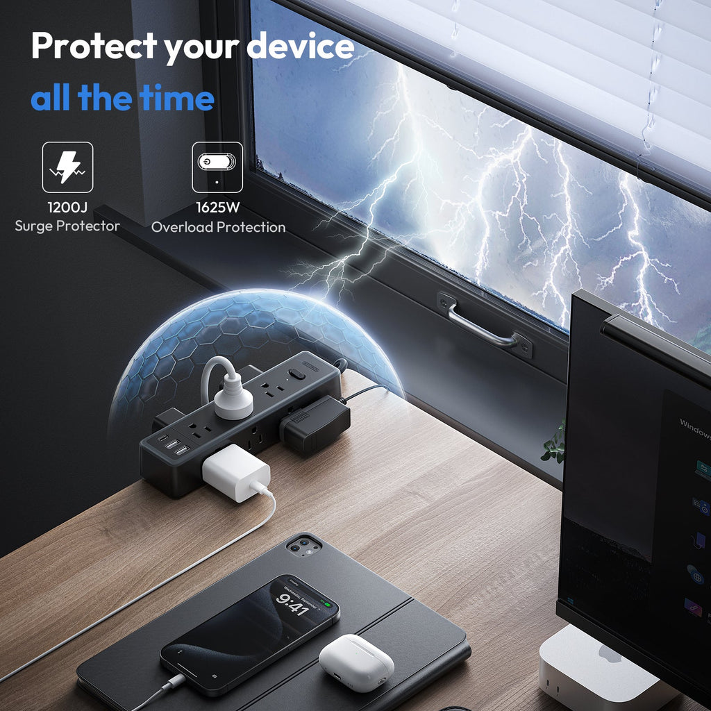 PowerNest Standing Desk Power Strip 9 Outlets 2 USB-A 1 USB-C