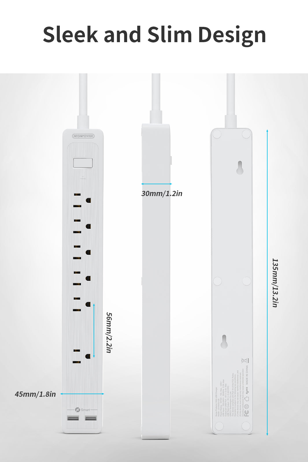 PowerNest Surge Protector 6 Outlets  2 USB 500J