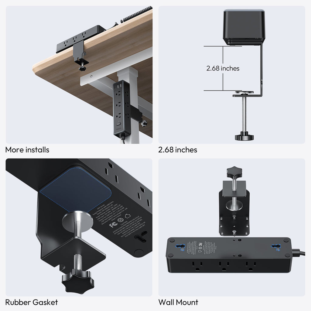 PowerNest Standing Desk Power Strip 9 Outlets 2 USB-A 1 USB-C