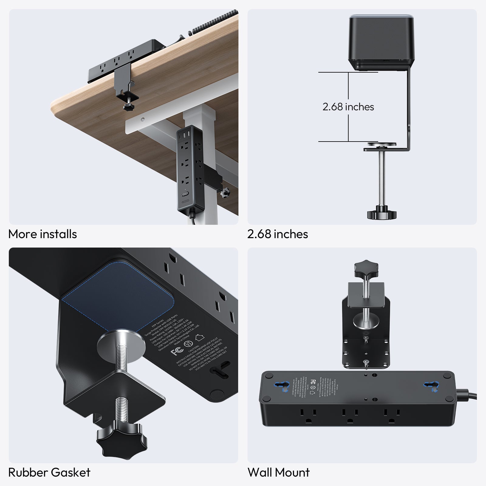 PowerNest Standing Desk Power Strip 9 Outlets 2 USB-A 1 USB-C