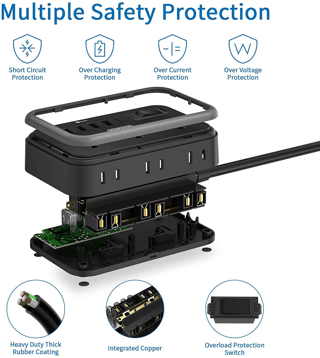 PowerNest Surge Basic Power Strip 6 Outlets 4 USB Flat Plug