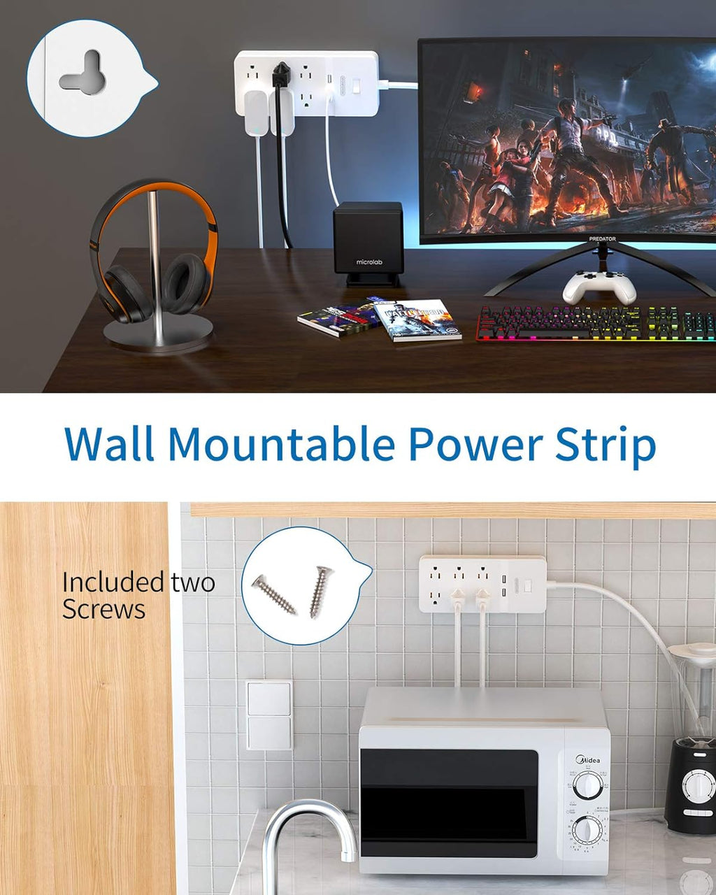 PowerNest New Surge Protector 2100J 6 Outlets 2 USB Rotating Plug