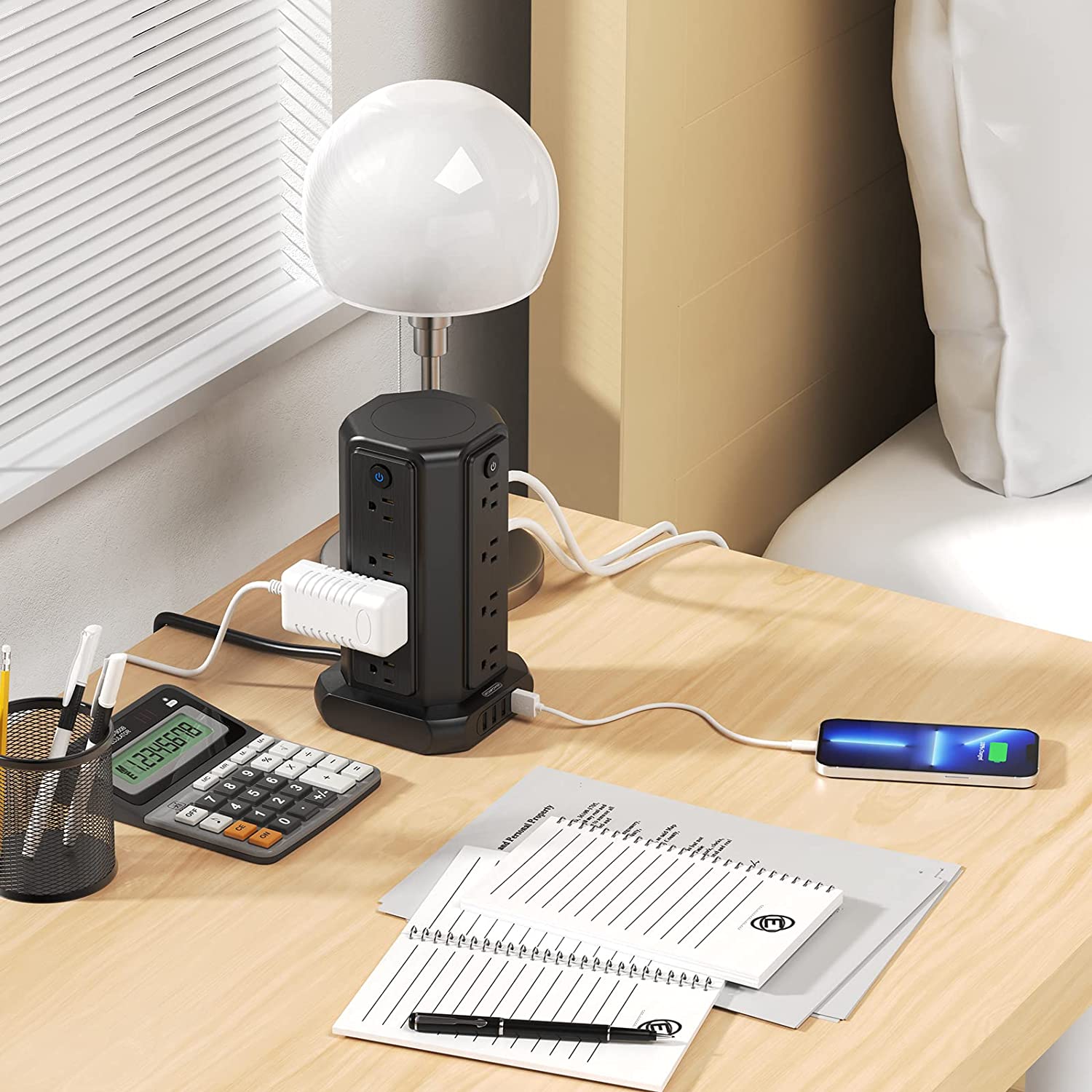 PowerNest Surge Protector Power Strip Tower 16 Outlets 4 USB 1080J